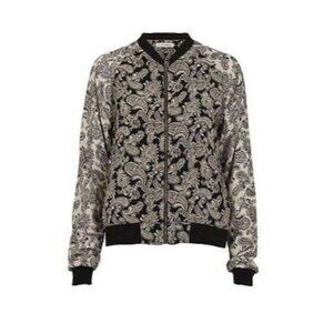 SECOND FEMALE Zip Pays BOMBER Floral JACKET Black Cream SLIT Pockets M $140